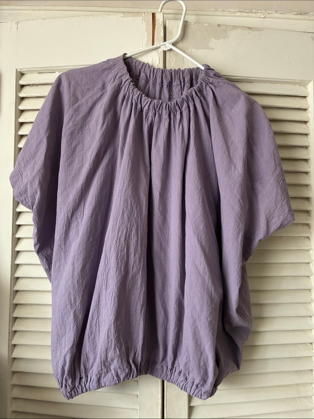 Lavender Gathered-Neck Short Sleeve Blouse